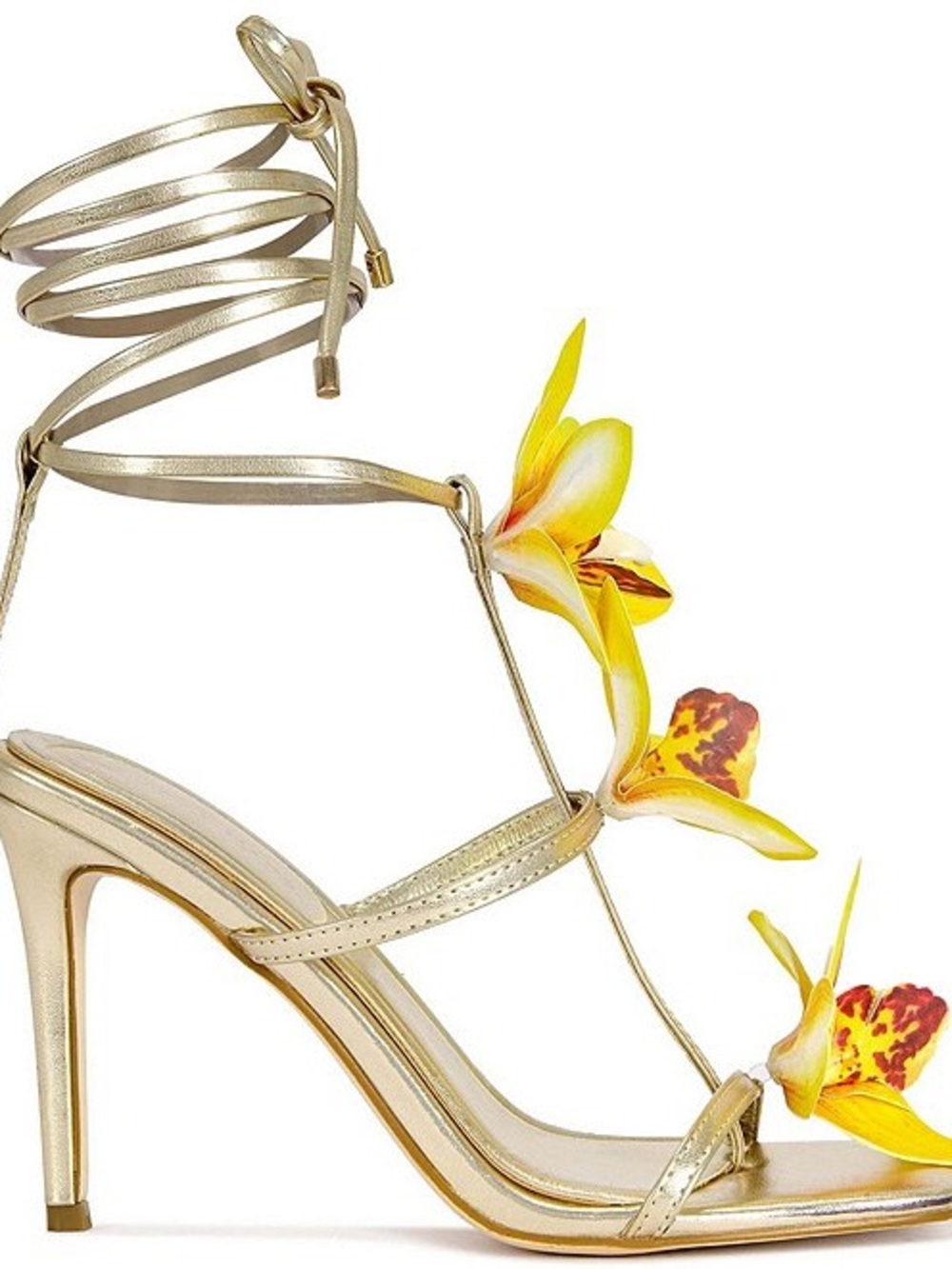 Azalea Wang Crescendo Metallic Floral Ankle Wrap Heels Size 9 NWOB - Picture 2 of 9